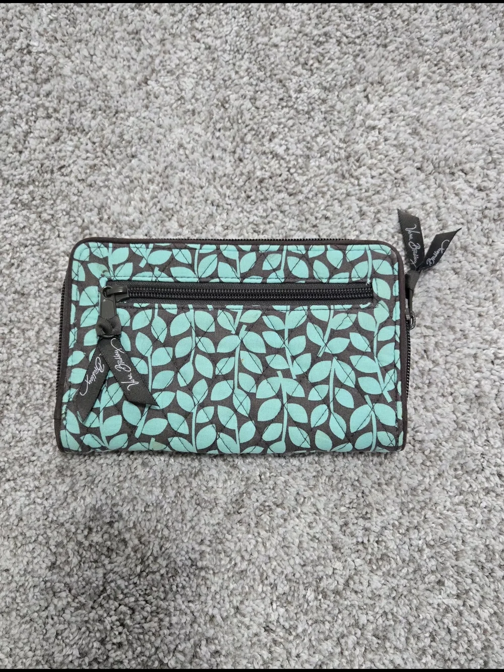 Vera Bradley Brown and Teal Leaf Quilted Zip-Around Wallet - Picture 2 of 4